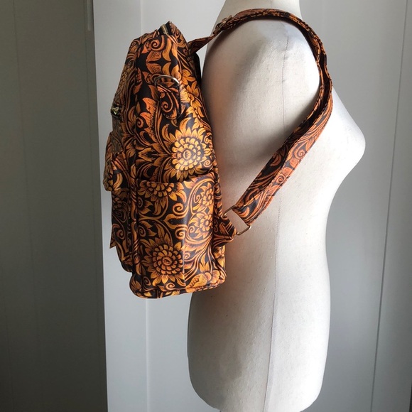 Floral Rust and Brown Backpack Vegan Leather Look Boho by Ella and Elly NWT! - Picture 9 of 10